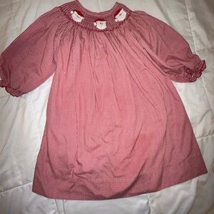 Classic Whimsy Red Gingham Smocked Santa Dress